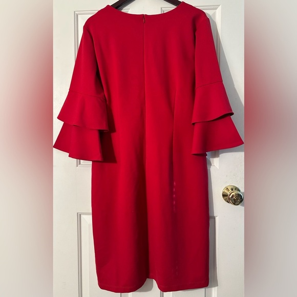J. McLAUGHLIN XL Red Party Ruffle Bell Sleeve Sheath Holiday Valentine’s Dress - Picture 11 of 12